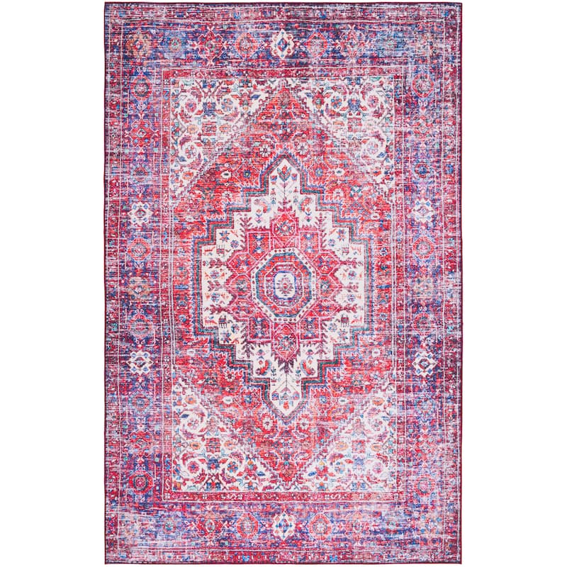 SAFAVIEH Tucson Machine Washable Slip Resistant Hildetraud Oriental Medallion - 6' x 9' - Red/Blue - Rectangle