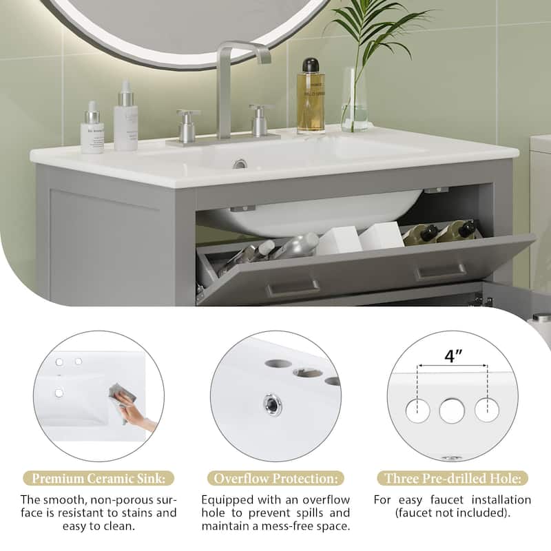 60"Bathroom Vanity Set with Double Vanities (Separate),Double Ceramic Sinks,Adjustable Shelf,Soft Close Doors and Flip Drawer