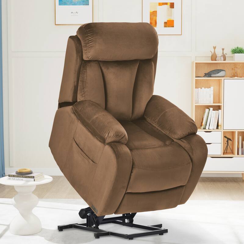 Power Lift Chair Recliner for Elderly with Remote Control,Electric Reclining Sofa,Fabric Power Recliner for Living Room - Brown