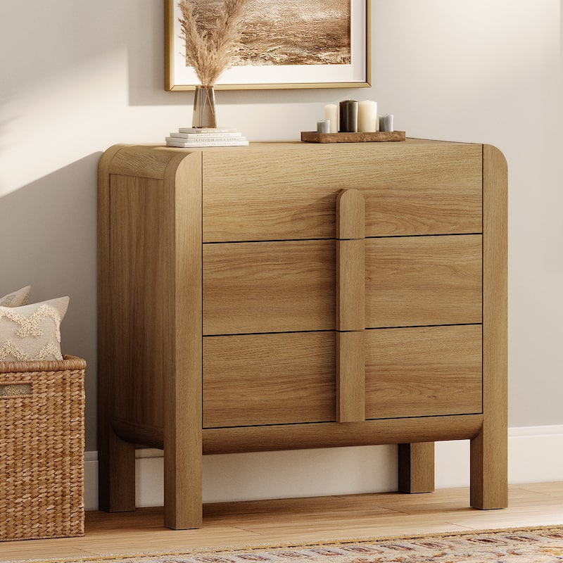 WAMPAT Modern Wood 3-Drawer Dresser With Curved Profile Design, Mid Century Dresser Organizer Storage For Bedroom,Living Room - Walnut