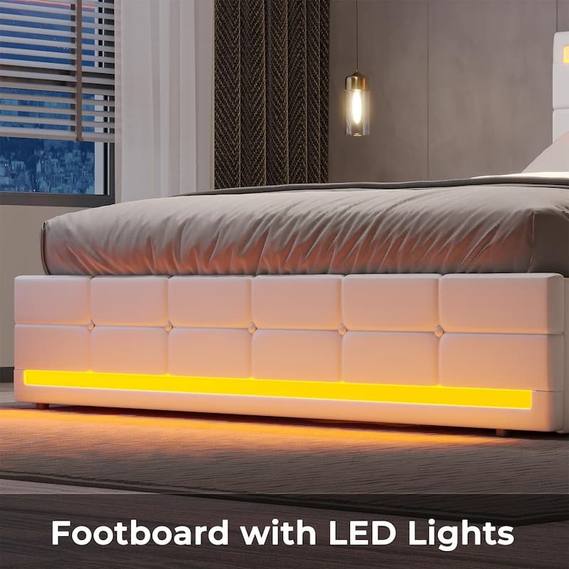 LED Bed Frame Platform Bed 2 USB Ports 4 Storage Drawers