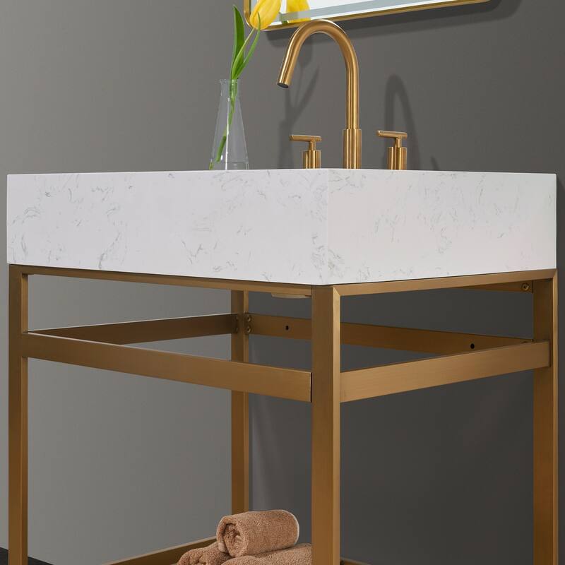 Altair Merano Stainless Steel Vanity Console with Stone Countertop and Mirror