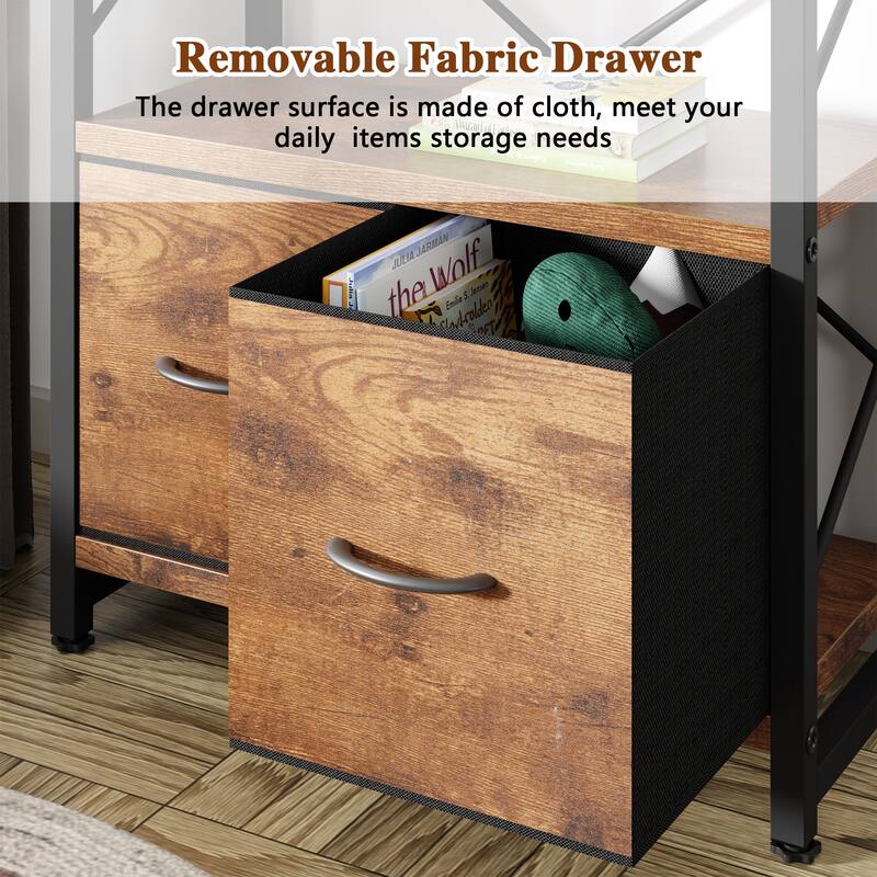 5-Tier Wood Storage Bookshelf with Anti-tipping & Drawers