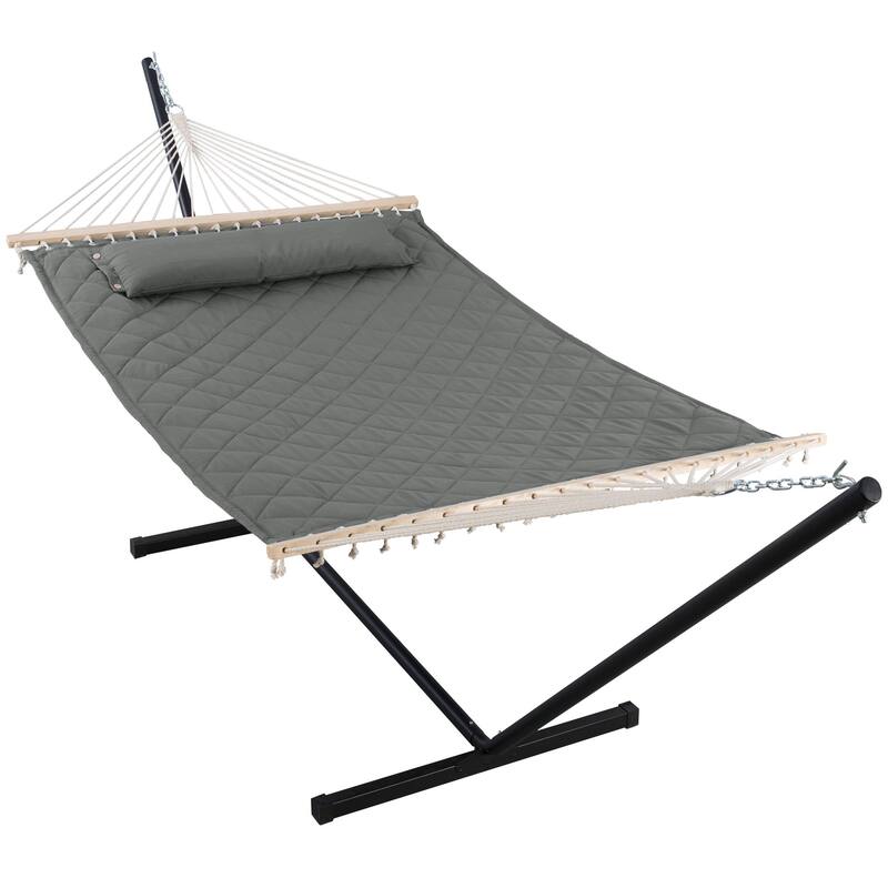 Outdoor Portable Double Hammock with Stand&Pillow Max 475 lbs Capacity