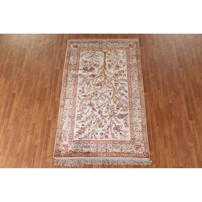 Handmade Kashan Persian Antique Area Rug Oriental Silk Carpet - 4'7"x 7'7"