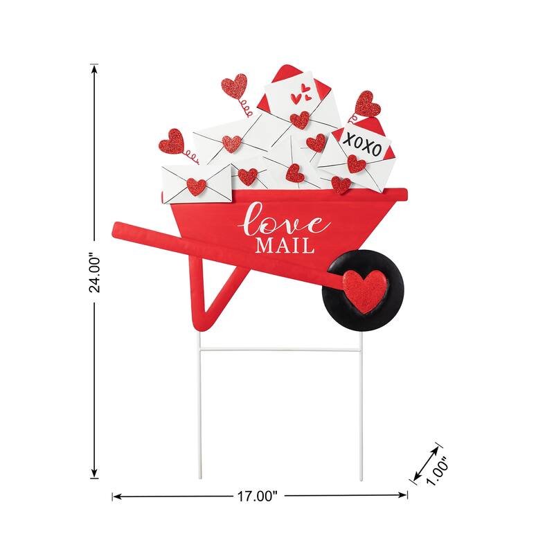 Glitzhome 24"H Valentine's Metal LOVE Mail Wagon Yard Stake