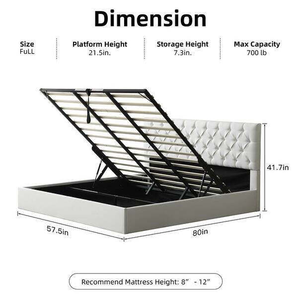 dimension image slide 6 of 9, Plywood Frame Upholstered Platform Bed with Lift-up Storage