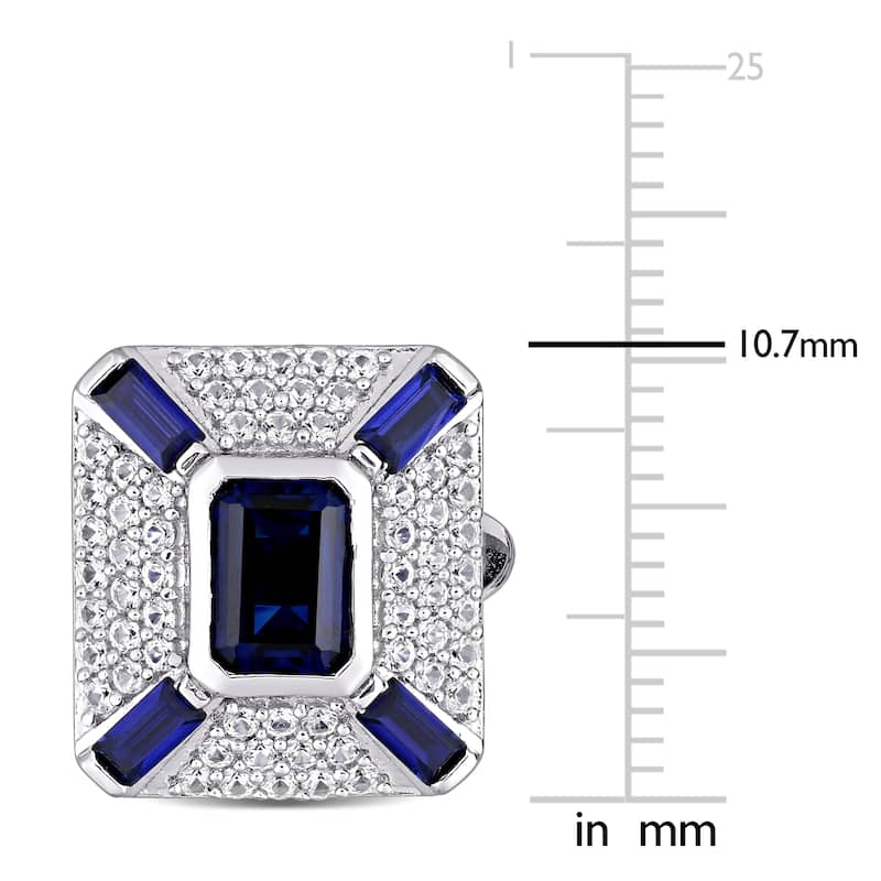 Miadora Sterling Silver 5 1/4ct TGW Created Blue and White Sapphire Geomteric Halo Cluster Cufflinks