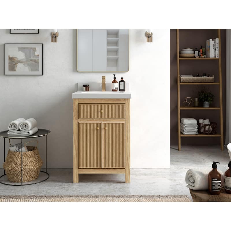 Willow Collections 24 x 22 Sonoma Teak Wood Single Bowl Sink Bathroom Vanity in Golden Teak with Countertop