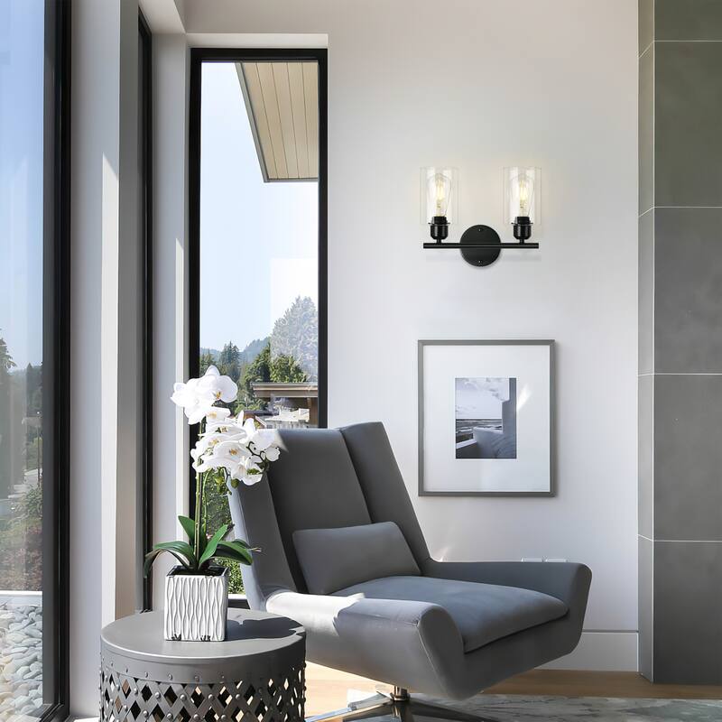 Starsky 2-Light 13inch Modern Bathroom Vanity Light Wall Sconces with Cylinder Glass Shade