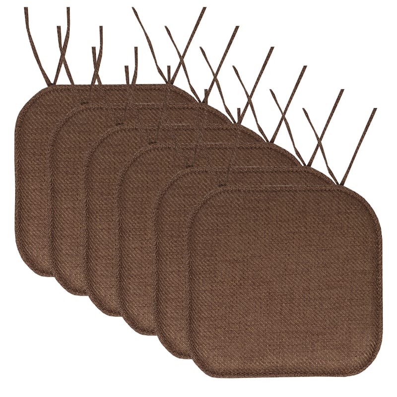 Sweet Home Collection Herringbone Stitch Memory Foam Non Slip Chair Cushion Pad with Ties 16" x 16" - Set of 6 - Brown
