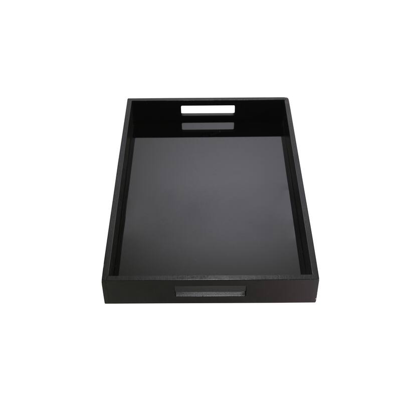 Decorative Wood and Glass Retangle Serving Tray-Home Decor- 18" Black - 17.75"