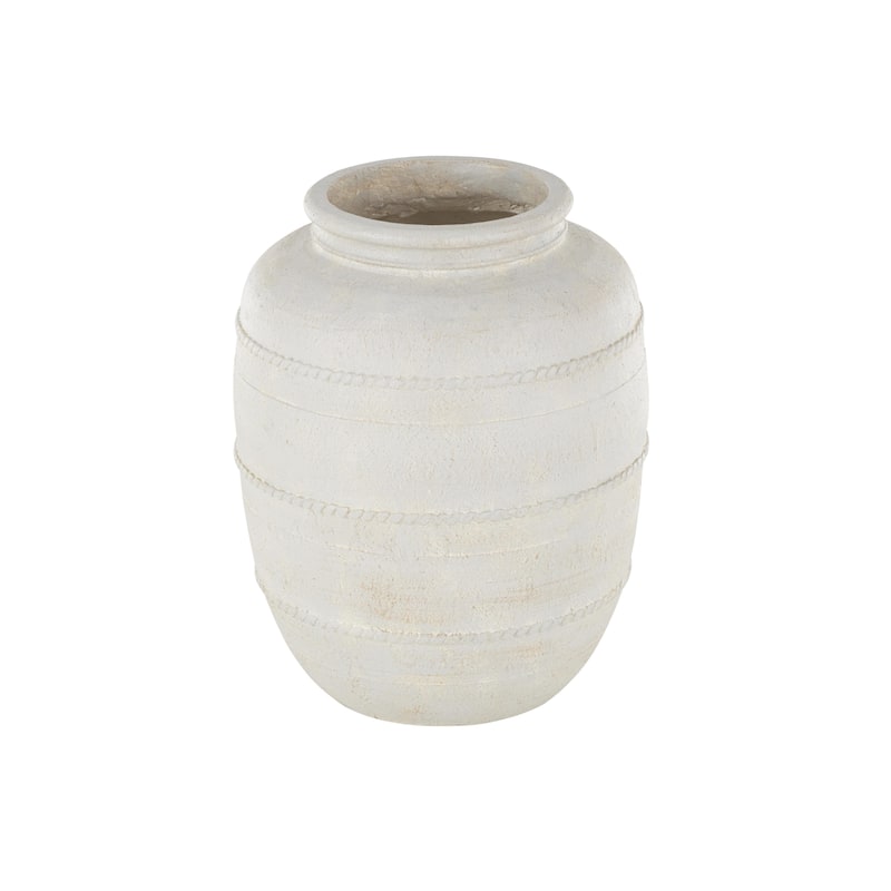 Magnesium Oxide Distressed Decorative Vase with Raised Braided Accents - Cream or Brown - Roche River Decor