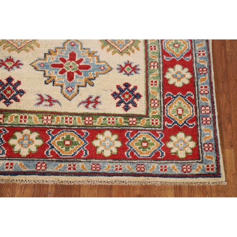 Beige Geometric Kazak Foyer Rug Handmade Wool Carpet - 2'9"x 4'0"