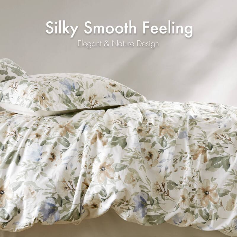 Rossetta 5-Piece Full/Queen Cotton Refreshing Floral Print Sateen Print Duvet Set
