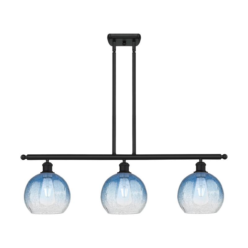 Innovations Lighting Endless Possibilities Ballston - Brookhaven Globe - 3 Light 36" Stem Hung Island Light - Matte Black/Sapphire Blue