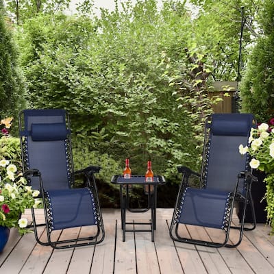 3-Piece Folding Portable Zero Gravity Reclining Lounge Chairs and Table Set for Relaxatio - 26.0" x 39.5" x 44.5" (L x W x H)