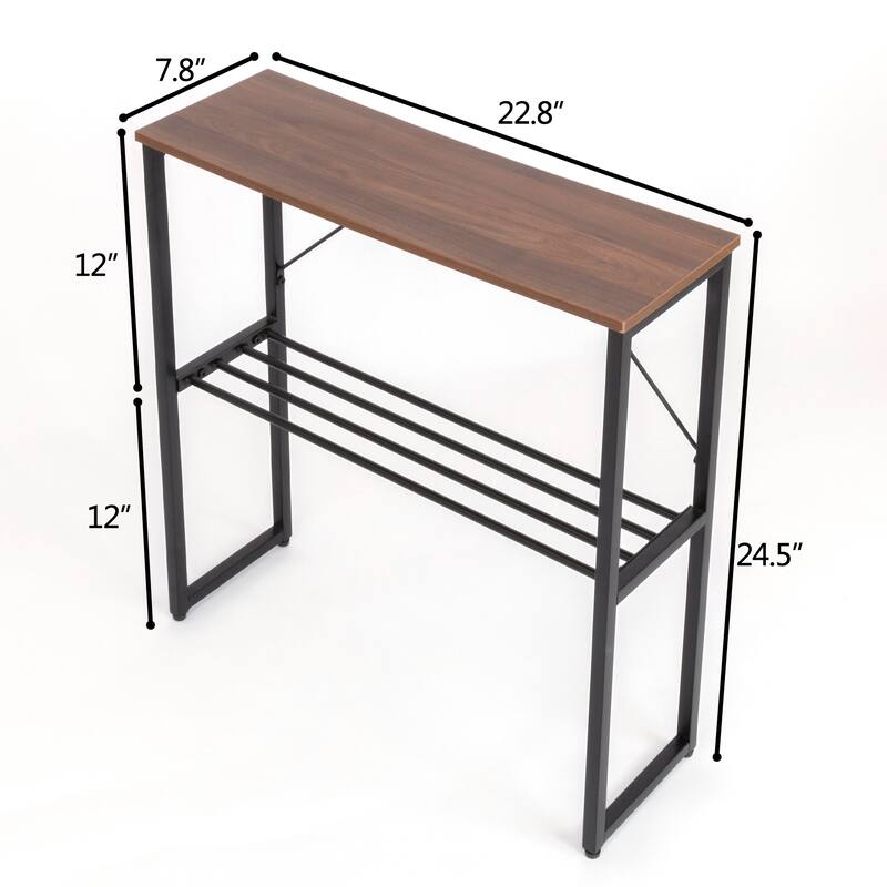 Narrow Side Table with Shelf, 25-inch Tall End Table for Small Space
