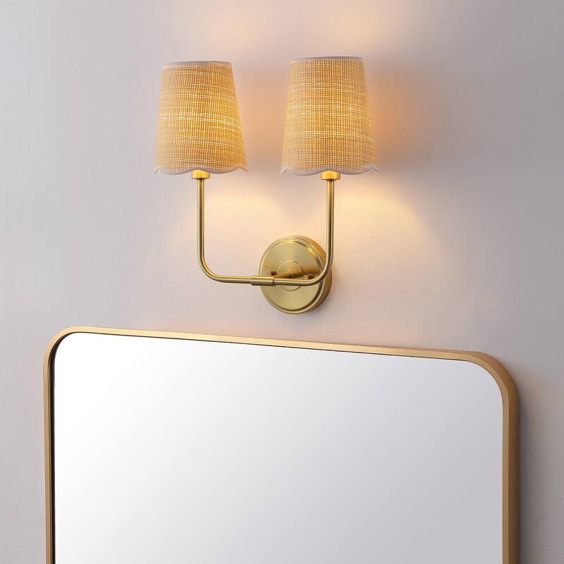 Lila Scalloped Fabric Shade/Metal LED Vanity Light - 15"