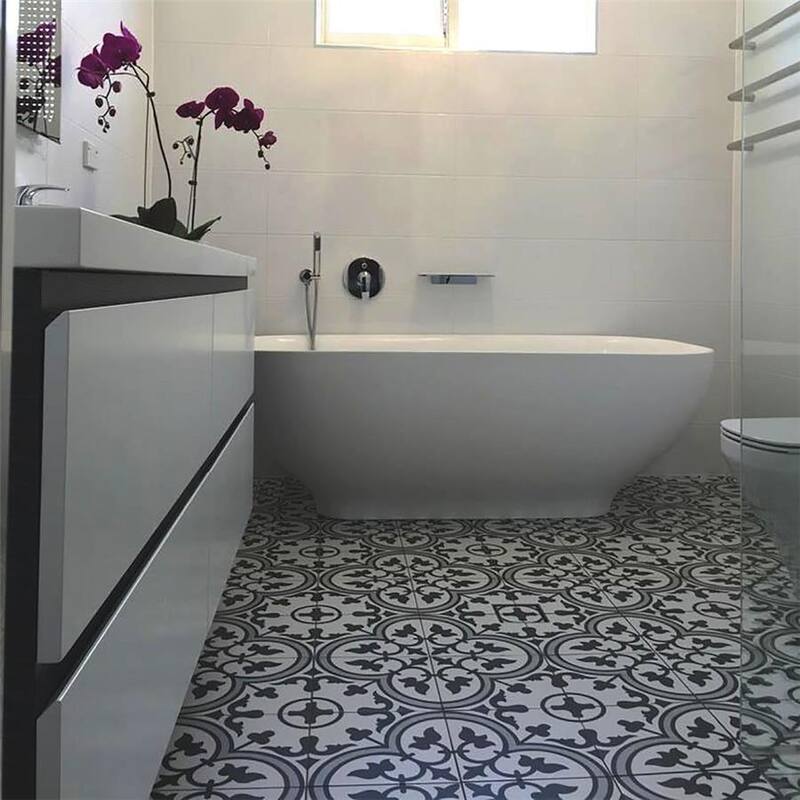 Merola Tile Arte Grey Encaustic 9.75" x 9.75" Porcelain Floor and Wall Tile