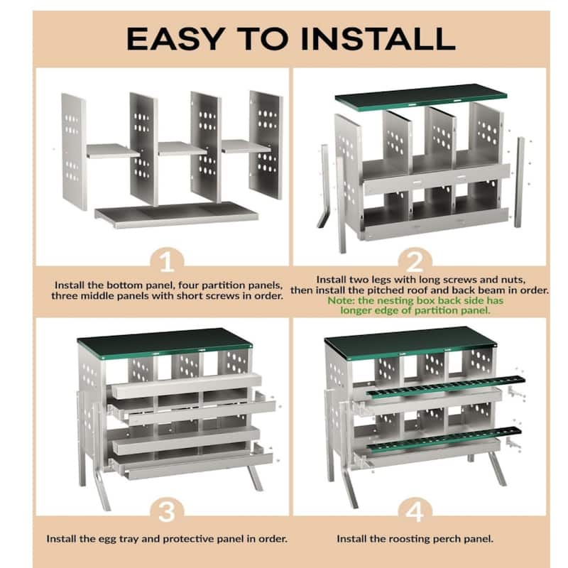 6-Compartment Chicken Nest Box Hens Laying Nest with Metal Legs and 8 Fake Training Eggs Red