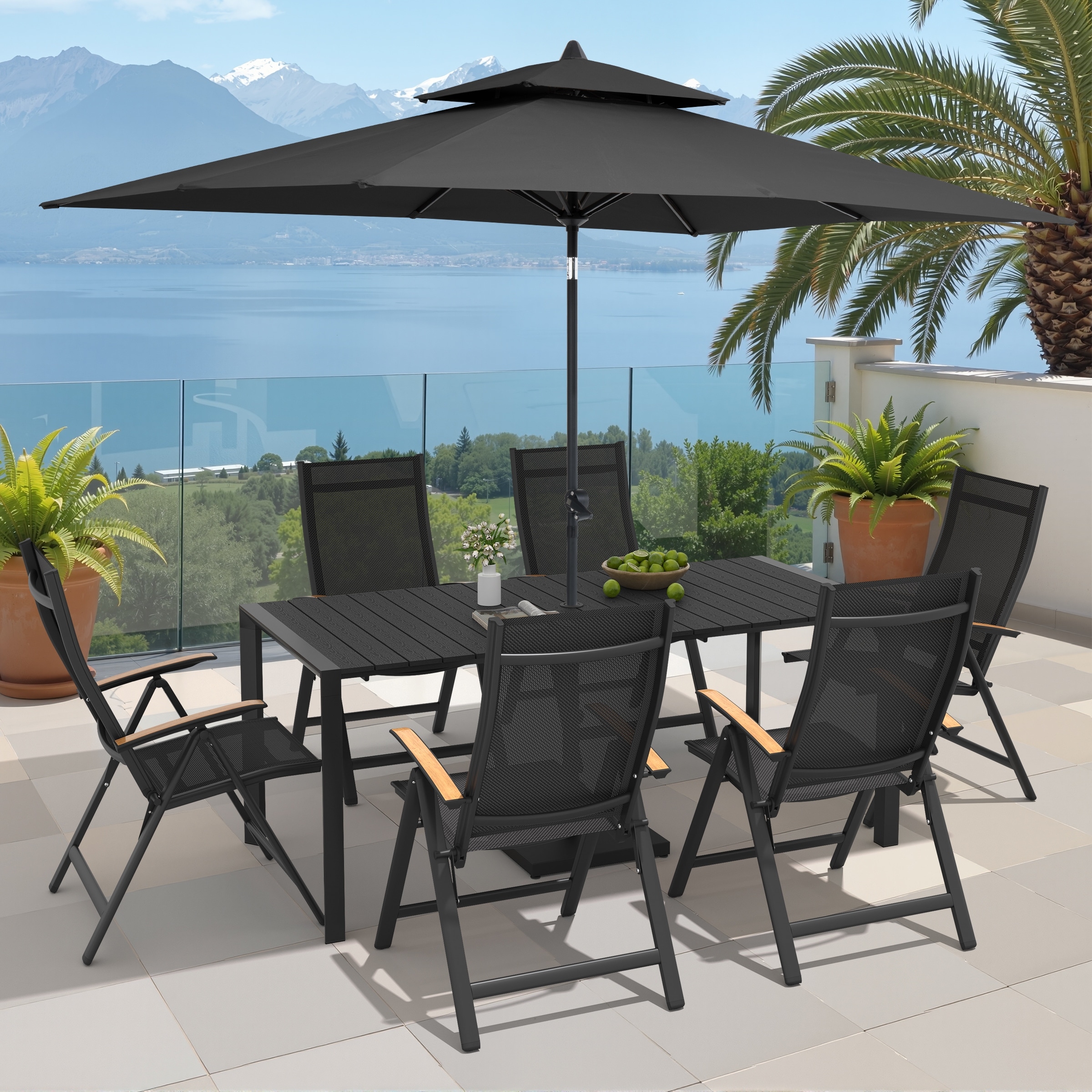 9/11-Piece Outdoor Patio Dining Set Aluminum Dining Table and Chairs w/10 ft Market Umbrella and Base