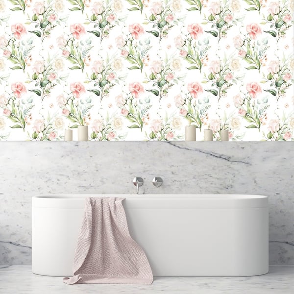 Shop House Pink Roses Removable Wallpaper 24 Inch X 10 Ft
