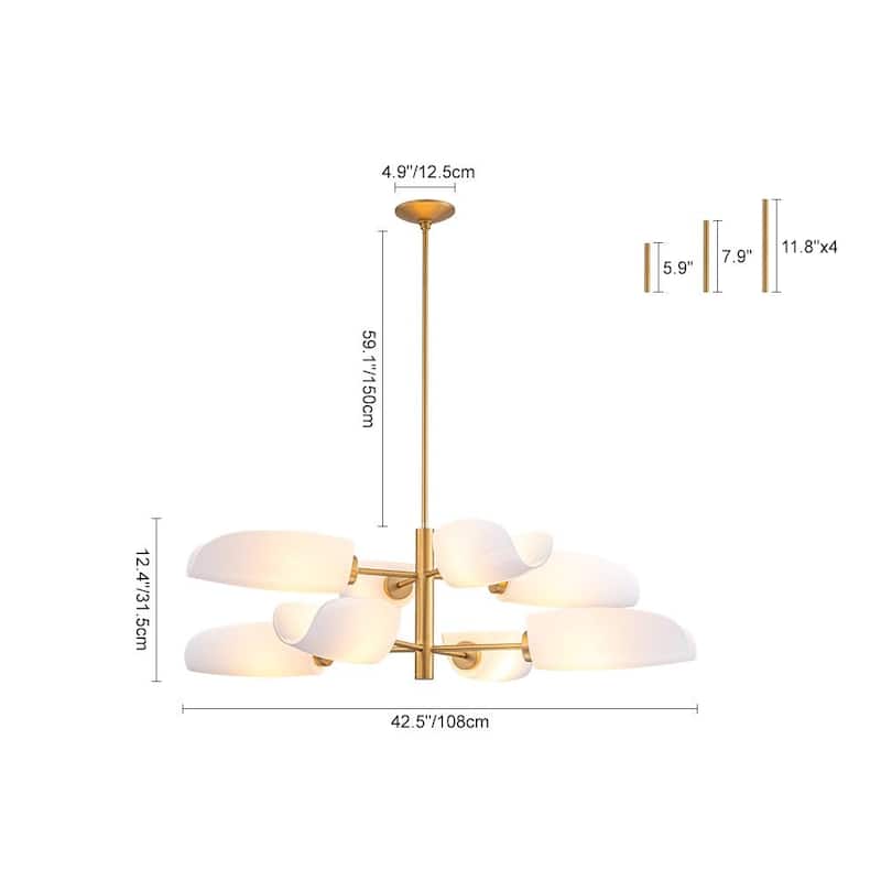 Modern 8-Light Opal Glass Tiered Chandelier - 42.5in