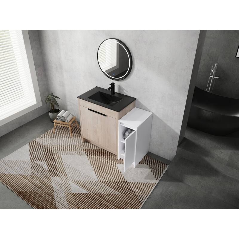 72" Freestanding Bathroom Vanity Set with Adjustable Storage Cabinets, Black Ceramic Sink