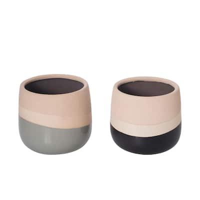 Transpac Stoneware Black & Ivory Planter Set of 2 Spring Home Decorations