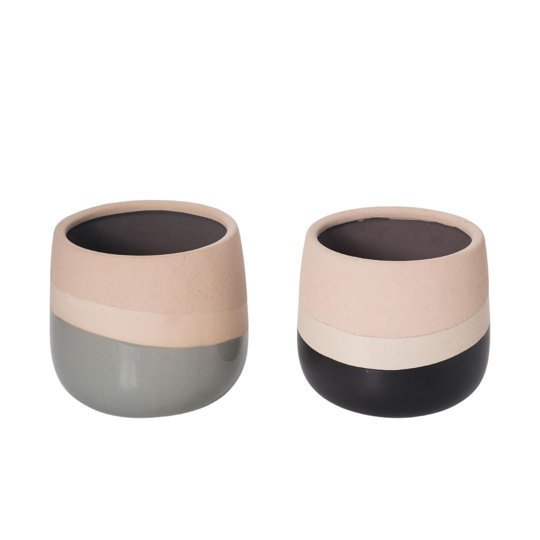 Transpac Stoneware Black & Ivory Planter Set of 2 Spring Home Decorations