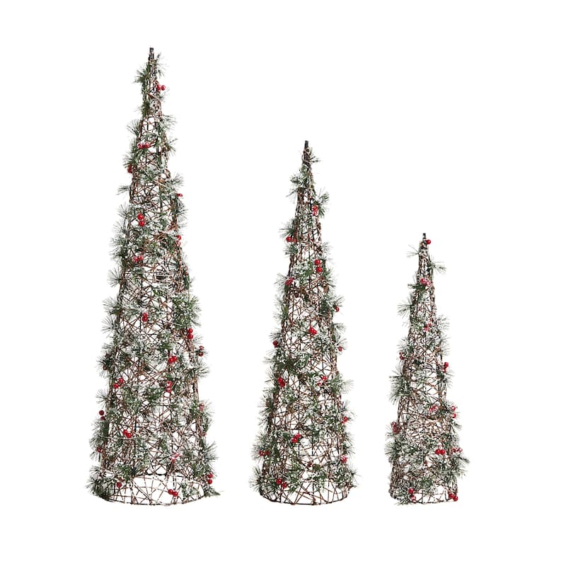 Glitzhome Set of 3 Lighted Christmas Plastic Tree with 75 Warm White LED Lights - Christmas Tree