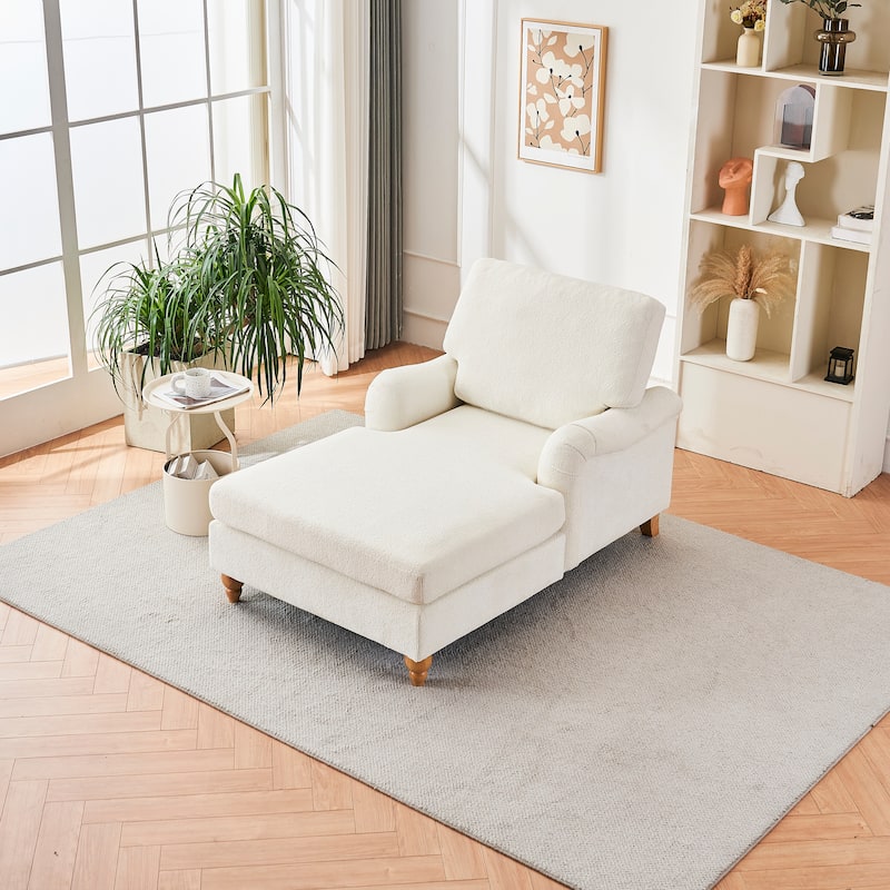 Modern Mid-Century Indoor Oversized White Foam Chaise Lounger Sleeper Sofa