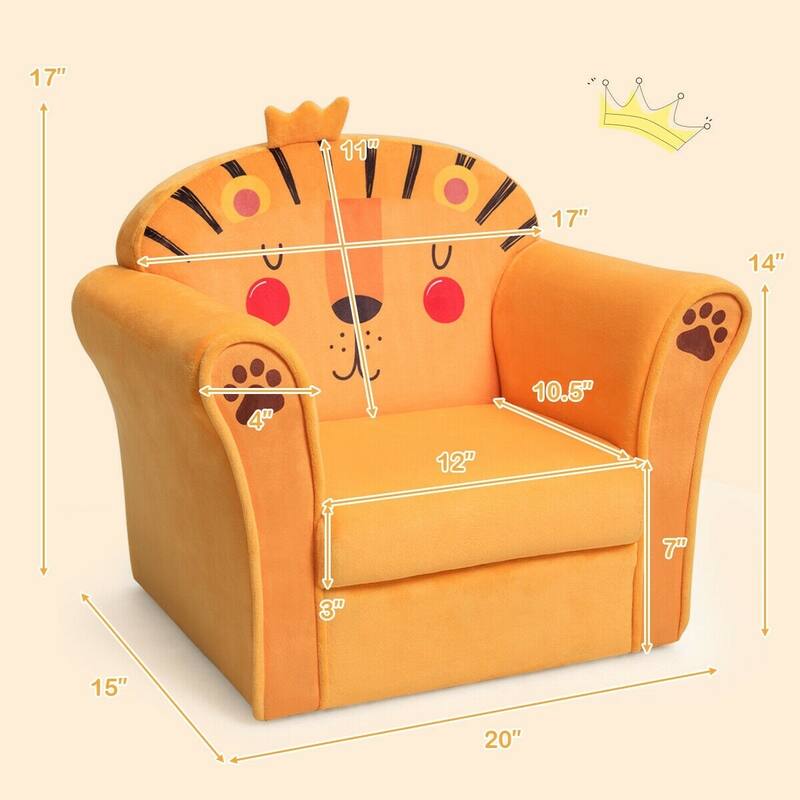 Kids Armrest Lion Upholstered Sofa - 20" x 15" x 17" (L x W x H)