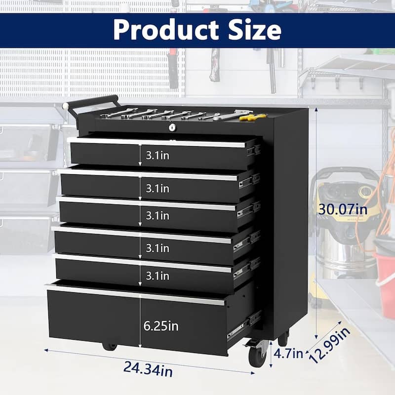 6 Drawers Tool Storage Cabinet Rolling Tool Chest for Garage, Workshop - N/A