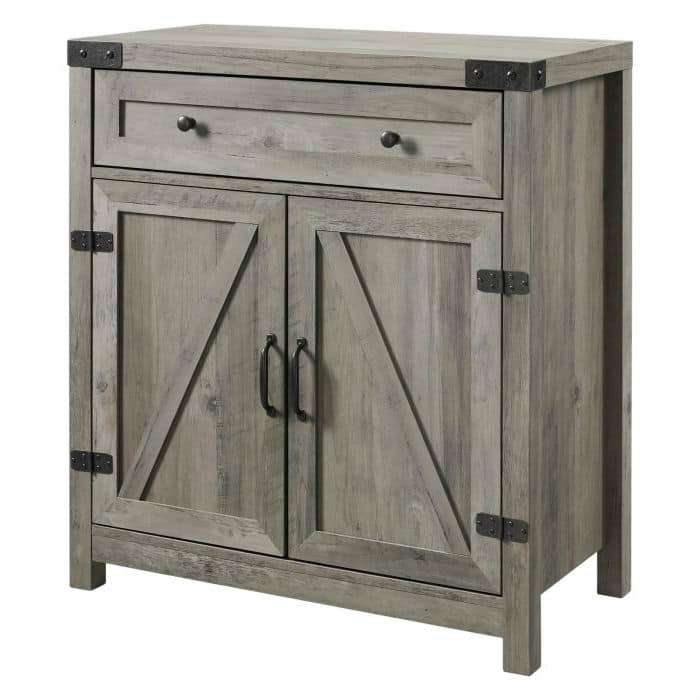 Rustic Farmhouse Barn Door Accent Storage Cabinet Grey Wash - 33 in. H x 30 in. L x 16 in. W