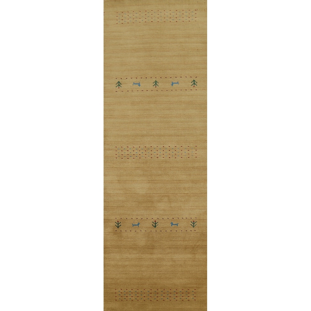 Tribal Yellow Gabbeh Indian Runner Rug Handmade Wool Carpet - 2'4"x 9'9"