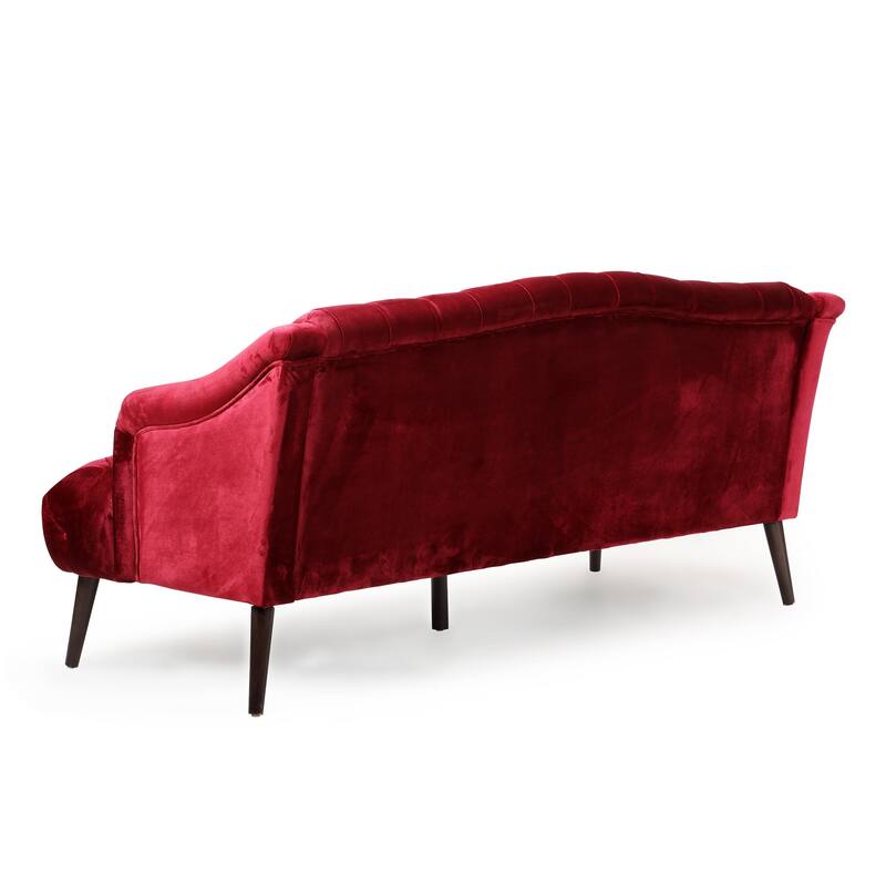 Contemporary 3-Seater Sofa with Button Tufted PU Upholstery and Birch Wood Legs