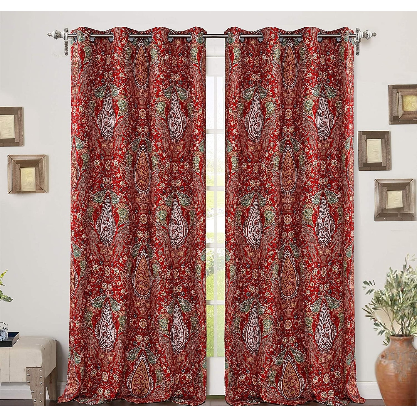 DriftAway Christopher Peacock Floral Pattern Blackout Window Curtain Grommet 2 Layers