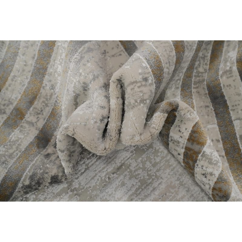 Machine Made Oriental Polyester Carpet Geometric Beige & Ivories Distressed Area Rug - 7' 5'' X 5' 2''
