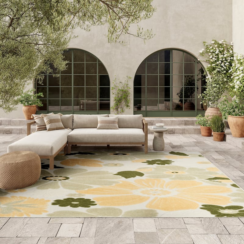 Nourison Aloha Indoor/Outdoor Floral Area Rug - 9' x 12' - Ivory/Green
