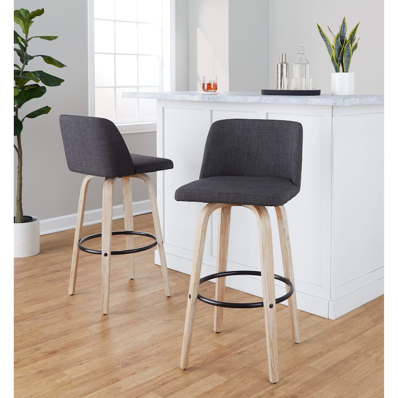 The Gray Barn Vallberga 30" Fixed-Height Bar Stool with White Washed Wood Base (Set of 2)
