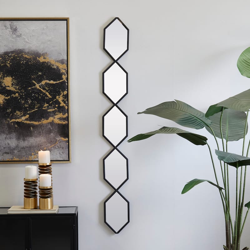 Metal Slim Stacked Chain 5 Layer Wall Mirror with Various Pattern and Foil Detailing - Silver, Gold, or Black - Black - Hexagon