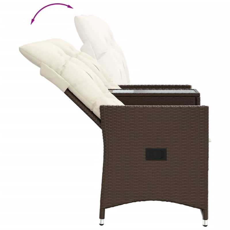 vidaXL Reclining Patio Sofa 2-Seater with Table Loveseat Furniture Poly Rattan - 23.2 x 51.2 x 36.2