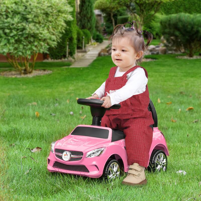 Kids Ride-On Push Car with Horn, Music & Headlights, Foot-to-Floor Toddler Sliding Car with Storage - Pink