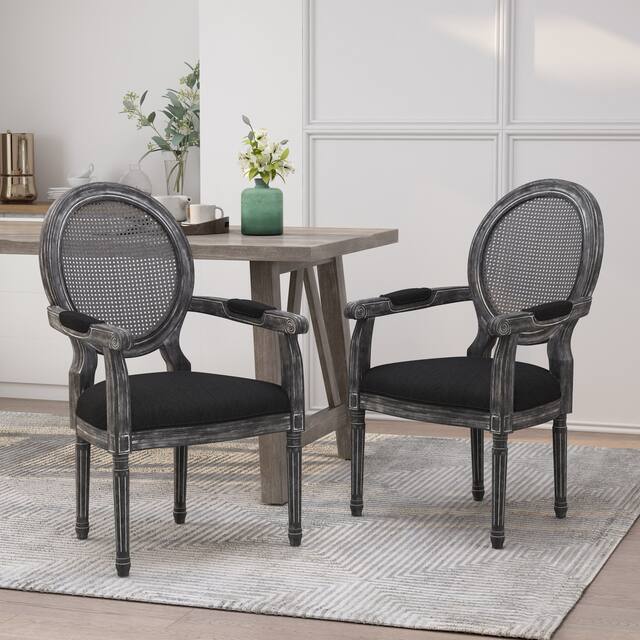 Judith Wood and Cane Upholstered Dining Chair by Christopher Knight Home - 25.00" L x 27.00" W x 40.25" H - Set of 2 - Black + Gray
