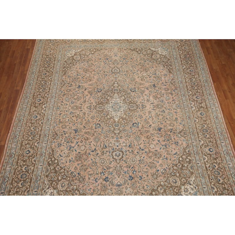 Hand Knotted Oriental 100% Wool Carpet Traditional Floral Pink Mashad Area Rug - 12' 5'' X 9' 7''