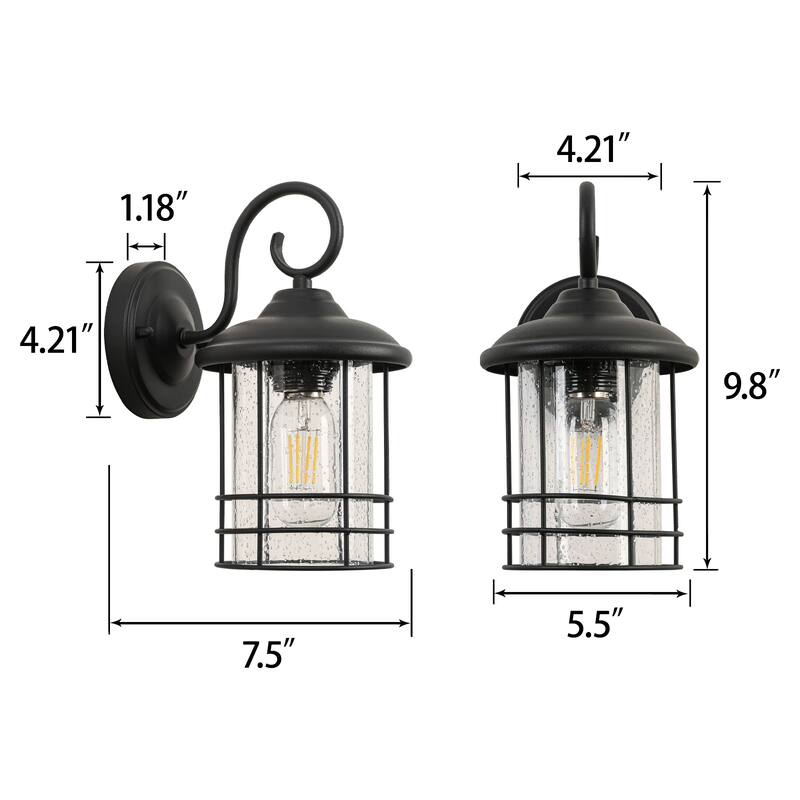 Matte Black Waterproof Outdoor Hardwired Wall Lantern Sconce