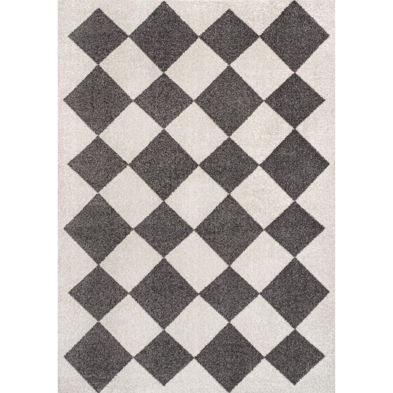JONATHAN Y Porter Classic Geometric Diamond Pattern Rug - 3 X 5 - White/Dark Gray