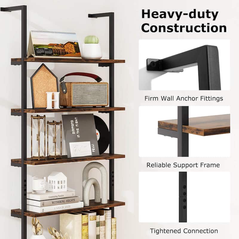 6-Tier Vertical Ladder Shelf 72" Tall Bookshelf with Metal Frame